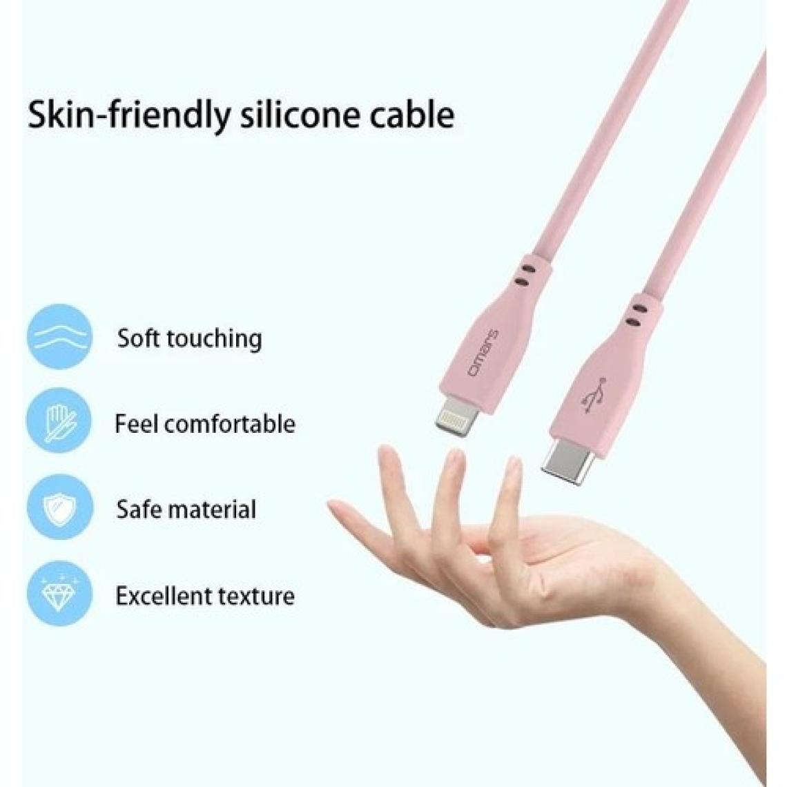 Omars Usb-C To Mfı Lightning iPhone Silikon Pd Hızlı Şarj Kablosu Pembe