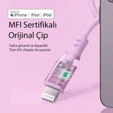Omars Usb-C To Mfı Lightning iPhone Silikon Pd Hızlı Şarj Kablosu Pembe