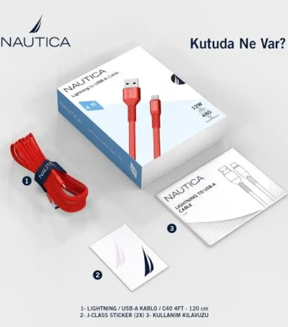 Nautica C40 Lightning To Usb-A 12W Hızlı Şarj ve Data Kablosu 1.2m Kırmızı