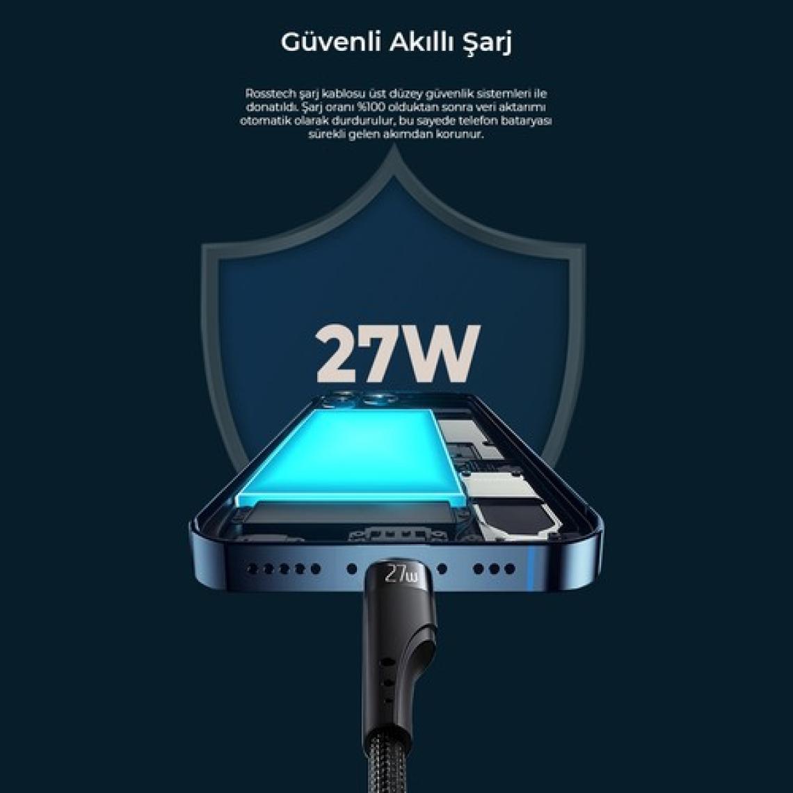 Rosstech 27W Usb-C To Lightning Süper Hızlı Şarj Kablosu (Rosstech Türkiye Garantili)