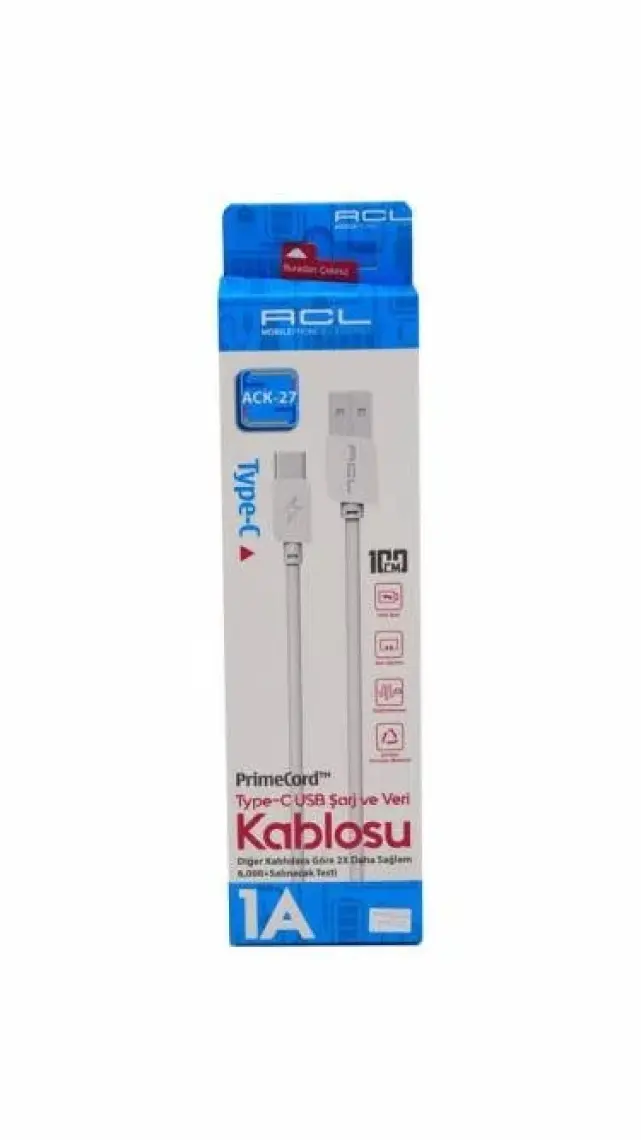 Acl USB Type C Sarj Data Kablosu Ack-27 Beyaz