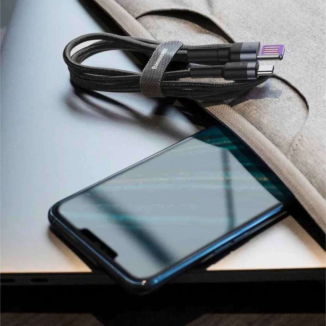 Baseus Cafule Hw USB Type C40W Hızlı Şarj USB Kablo Halat Kablo Siyah - CATKLF-P91