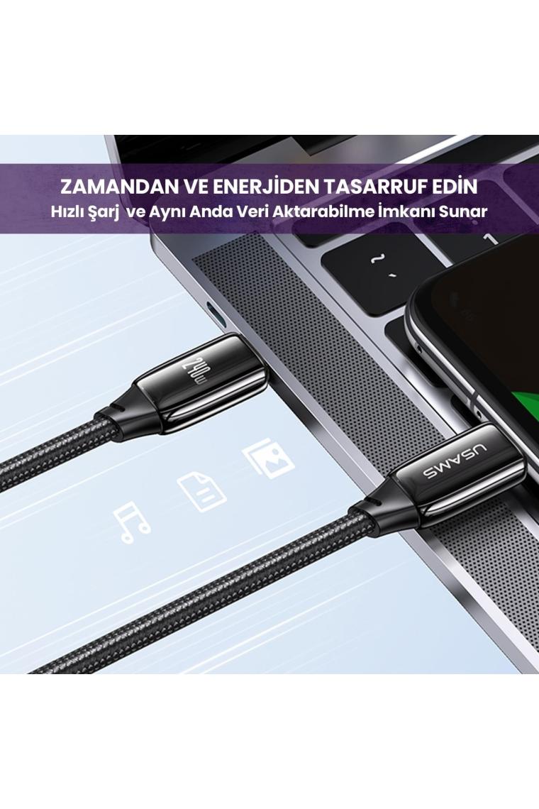 Usams US-SJ581 Pd3.1 Type-C To Type-C Çinko Alaşım 240W Hızlı Şarj ve Data Kablosu 2m