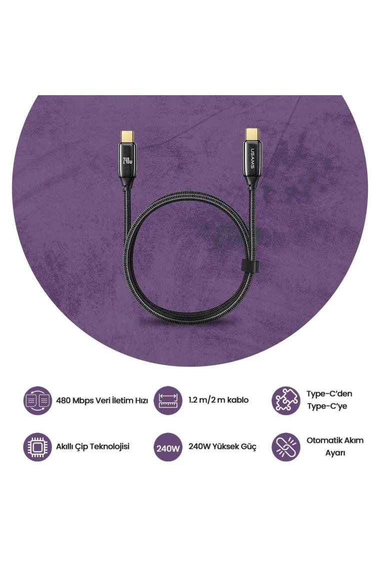 Usams US-SJ581 Pd3.1 Type-C To Type-C Çinko Alaşım 240W Hızlı Şarj ve Data Kablosu 2m