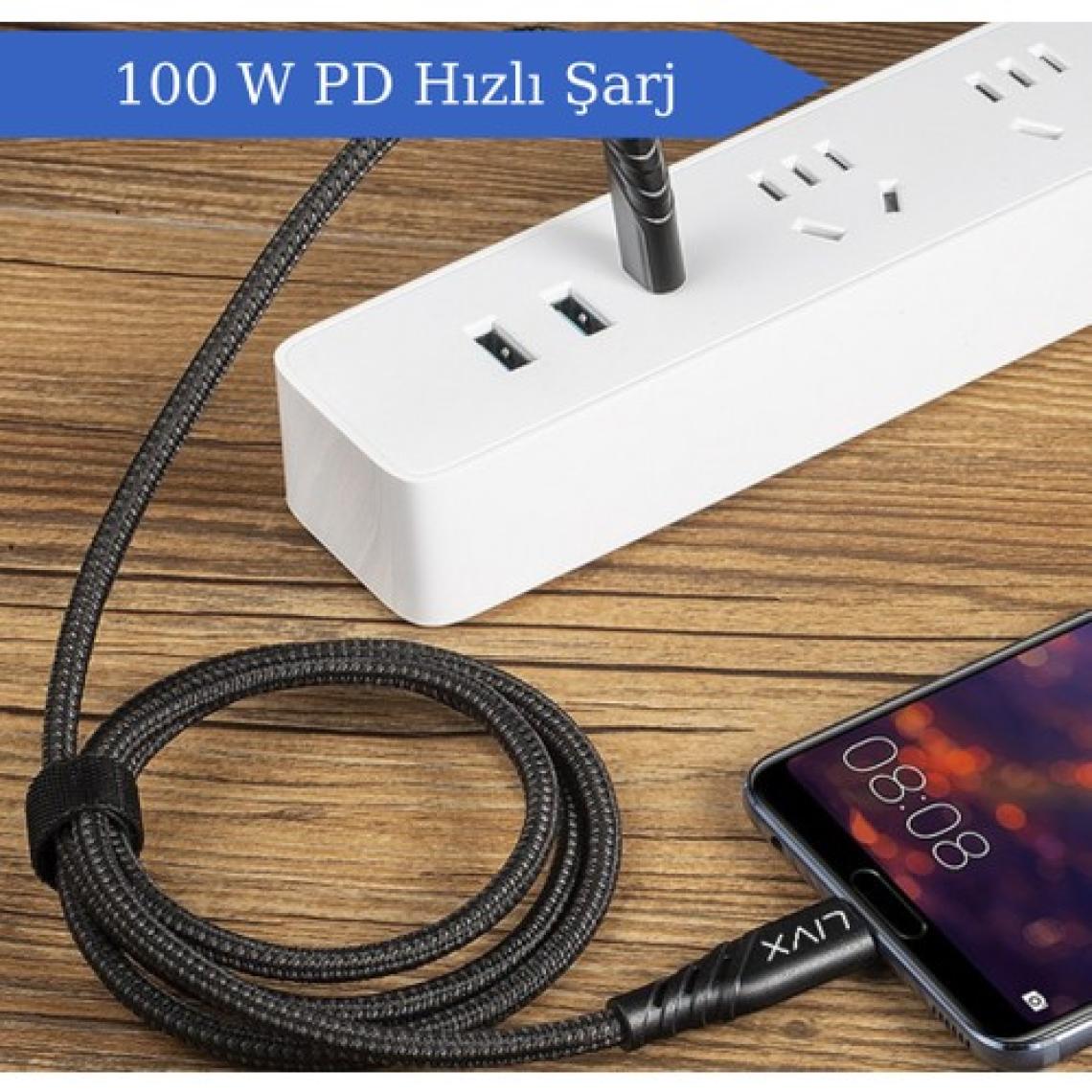 Livx Turbo Serisi 100W 5A Type C To Type C Pd 2.0 5 Gbps 2 Metre Hızlı Şarj ve Data Kablosu Bo-02