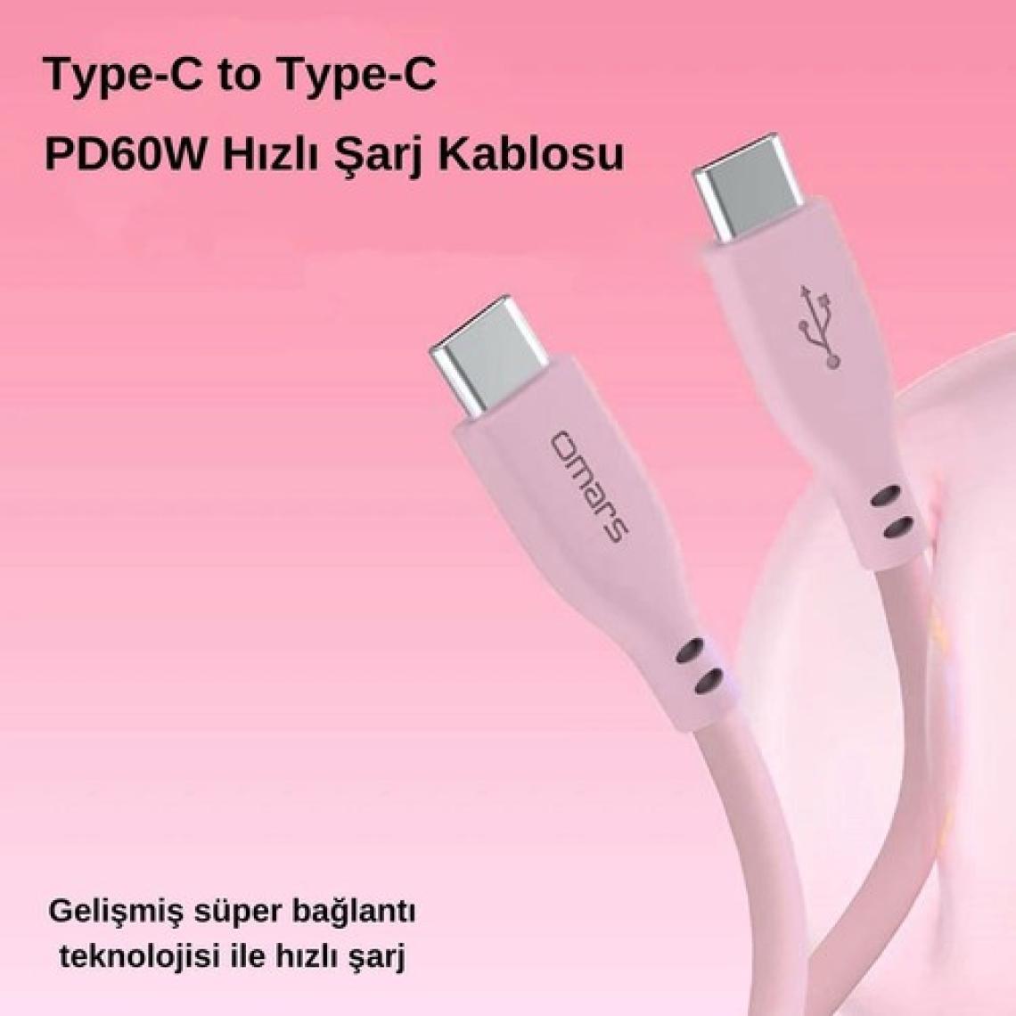Omars Type-C To Type-C Silikon Pd Hızlı Şarj Kablosu Pembe