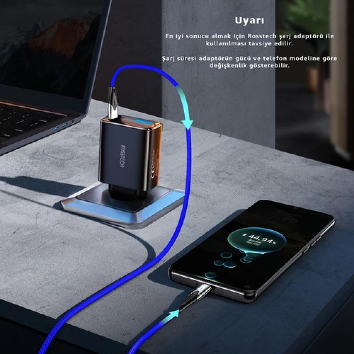 Rosstech Usb-C To Lightning LED Hızlı Şarj Kablosu iphone Uyumlu 1m (Rosstech Türkiye Garantili)