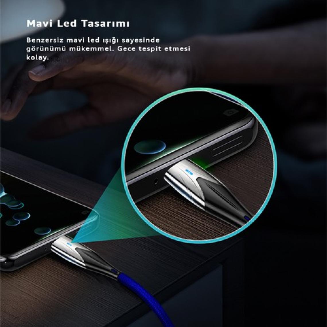 Rosstech Type-C To USB LED Hızlı Şarj Kablosu 3.0A 15W 1m (Rosstech Türkiye Garantili)