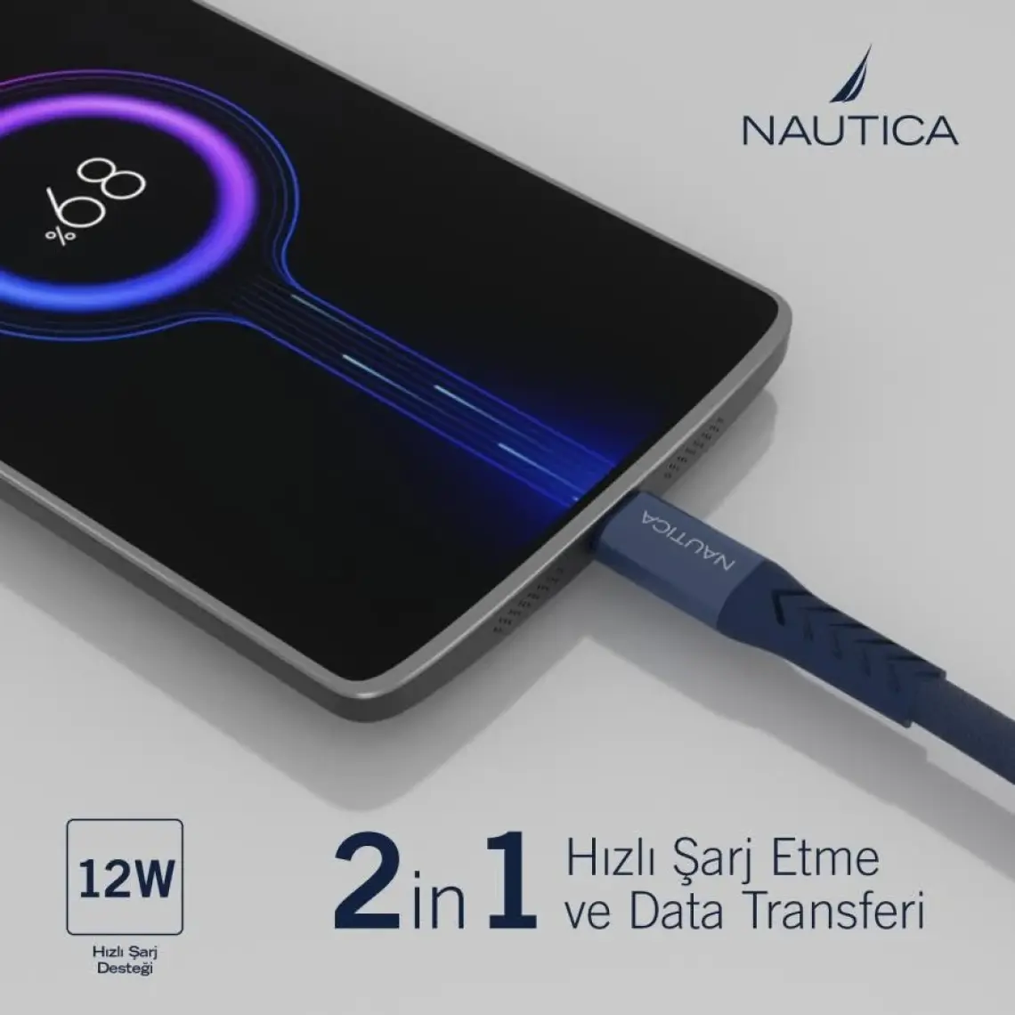 Nautica C40 Lightning To Usb-A 12W Hızlı Şarj ve Data Kablosu 1.2m Navy