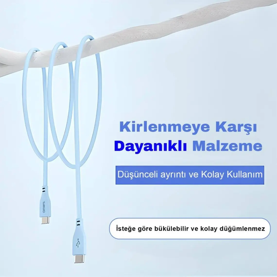 Omars Type-C To Type-C Silikon Pd Hızlı Şarj Kablosu Mavi