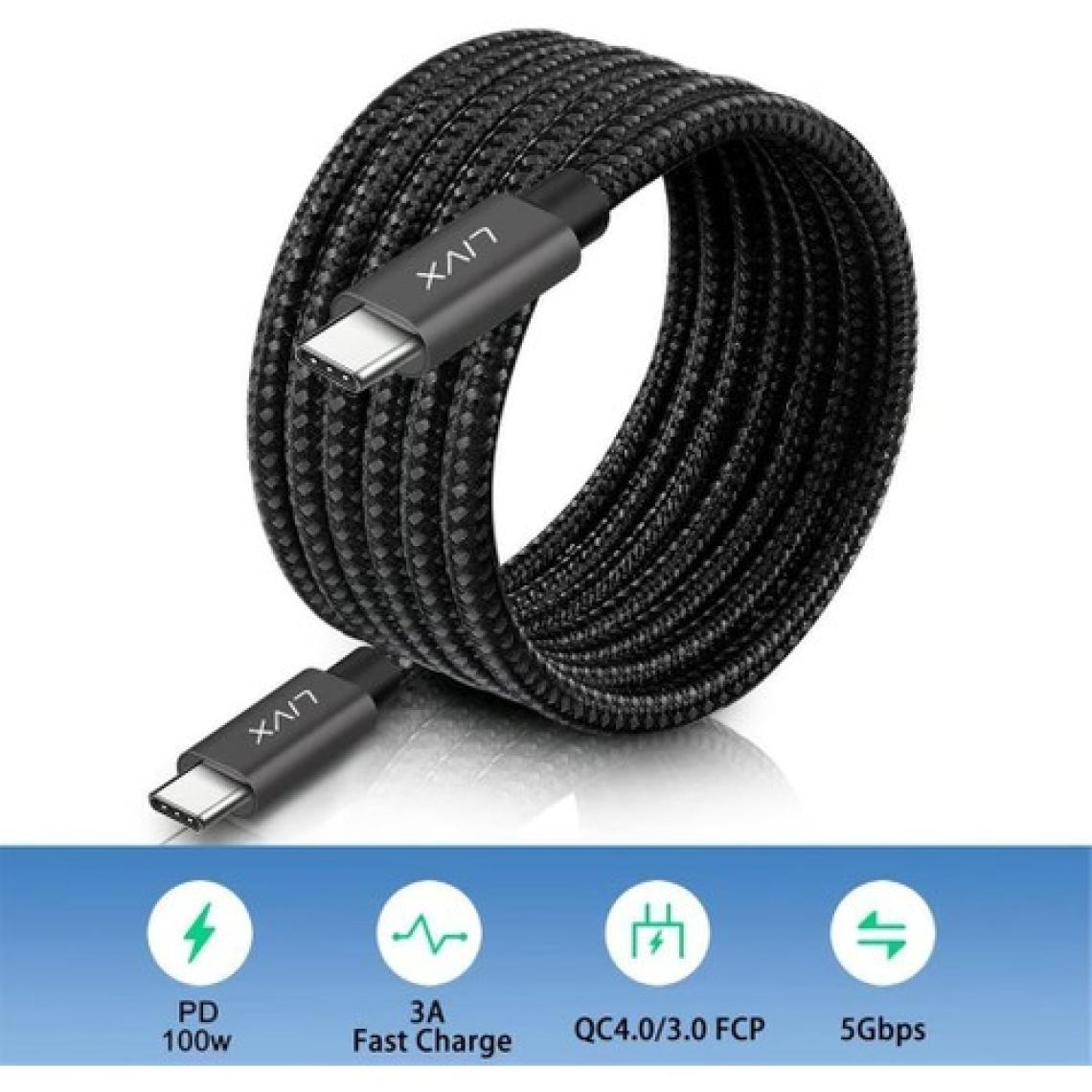 Livx Solid 100W 5A Type C To iPhone 15 Plus Pro Max Hızlı Şarj ve Data Kablosu Halat Örgülü Space Gray 1 Metre