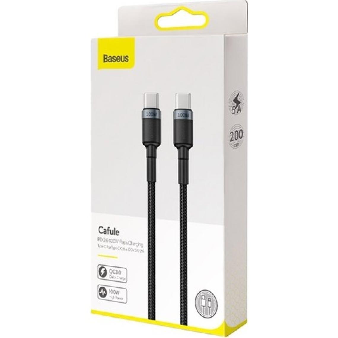 Baseus Cafule PD2.0 100W USB-C - Type-C Data ve Şarj Kablosu 20V 5A 2 mt CATKLF-ALG1 - Siyah - Gri
