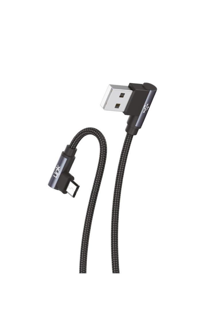 Linktech K592 Safe Micro USB 90 Derece Örgülü, Gamer, Oyuncu Şarj Kablosu