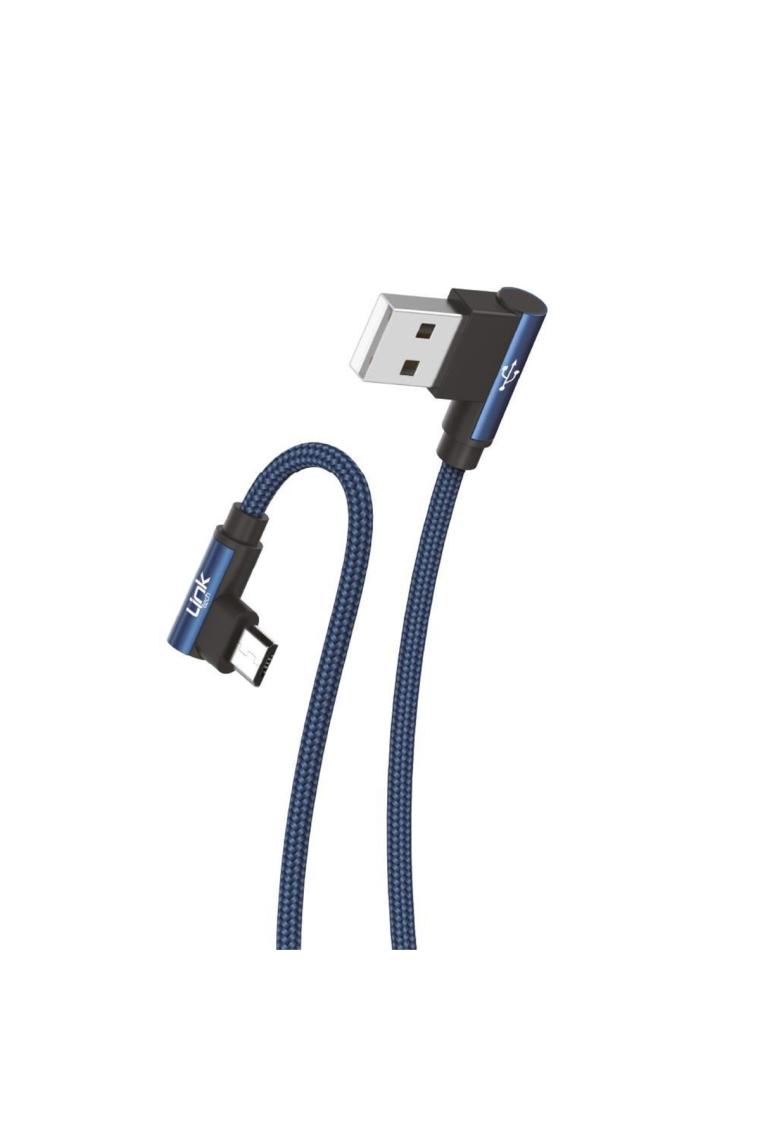 Linktech K592 Safe Micro USB 90 Derece Örgülü, Gamer, Oyuncu Şarj Kablosu