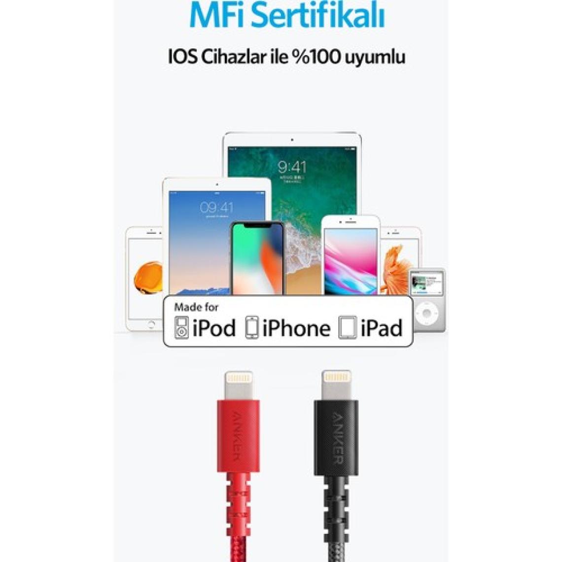 Anker PowerLine Select+ Apple Lightning 0.9m Naylon USB Kablo - Siyah - MFI Lisanslı - A8012 (Anker Türkiye Garantili)