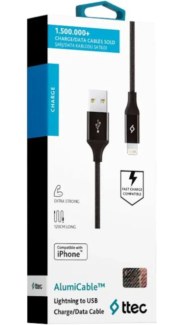 Ttec AlumiCable iPhone Şarj Kablosu - Siyah