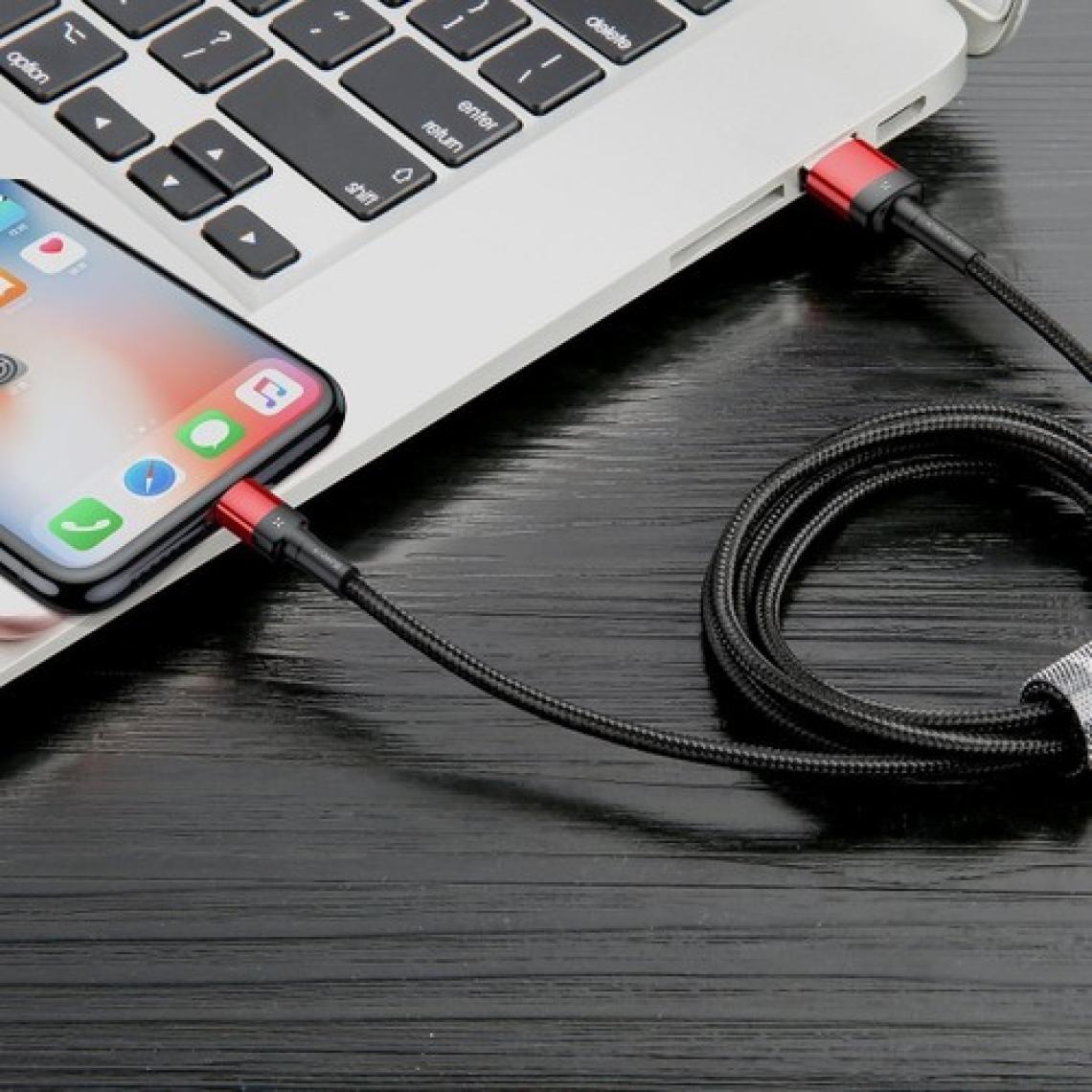 Baseus Special Edition iPhone Uyumlu 2.4A 1M Hızlı Şarj Halat Usb Kablo - Kırmızı Siyah - CALKLF-G91
