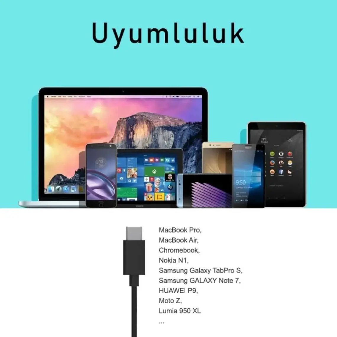 Omars USB Type-C 3A Hızlı Şarj ve Data Kablosu Siyah 1 mt