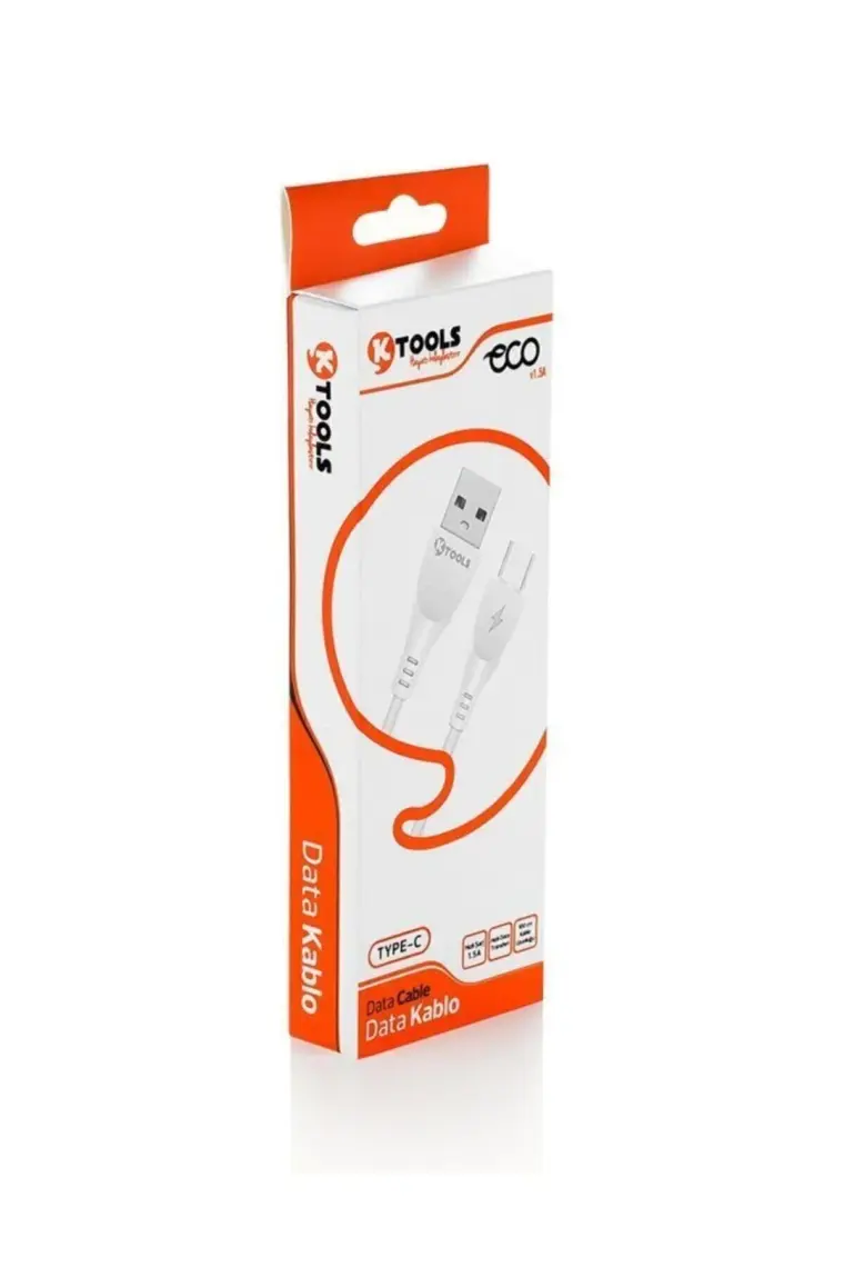 Ktools Eco 1.5 Amper 1 Metre Type C Beyaz Data ve Şarj Kablosu