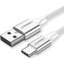 Ugreen USB-C to USB-A 3A QC Örgülü Hızlı Şarj Kablosu, 2 Metre, Gümüş Beyazı - 60133