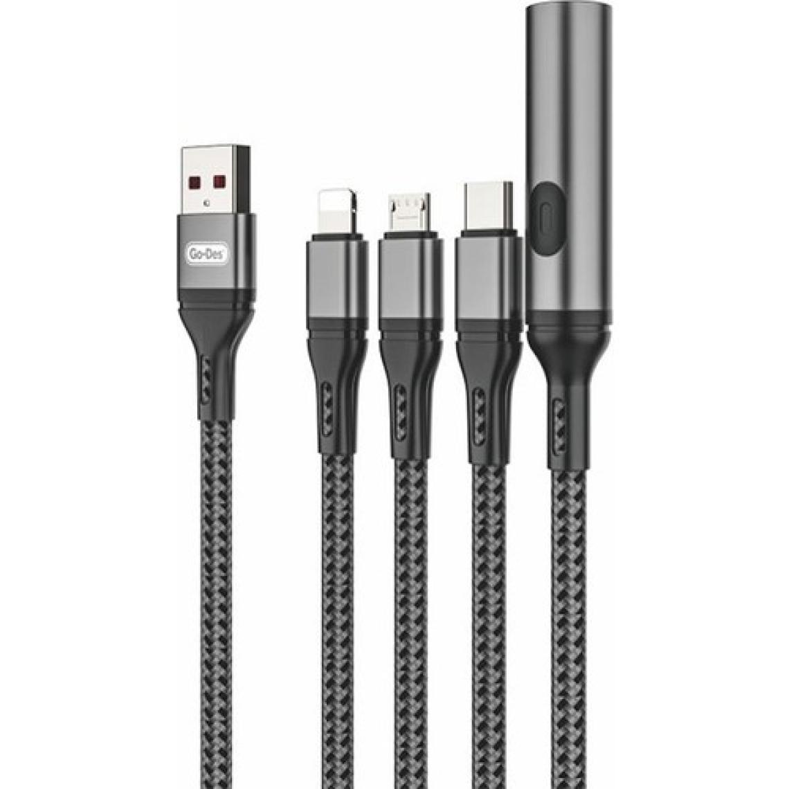 Go-Des Lightning(Iphone)&type-Cµ USB Ultra Hızlı Şarj Kablosu Go Des GD-UC321 4in1 Çakmak Özellikli