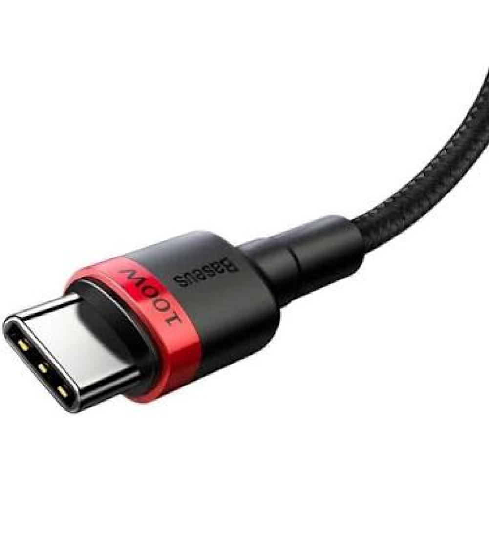 Baseus Cafule PD2.0 100W USB-C - Type-C Data ve Şarj Kablosu 20V 5A 2 mt CATKLF-AL91 - Siyah - Kırmızı