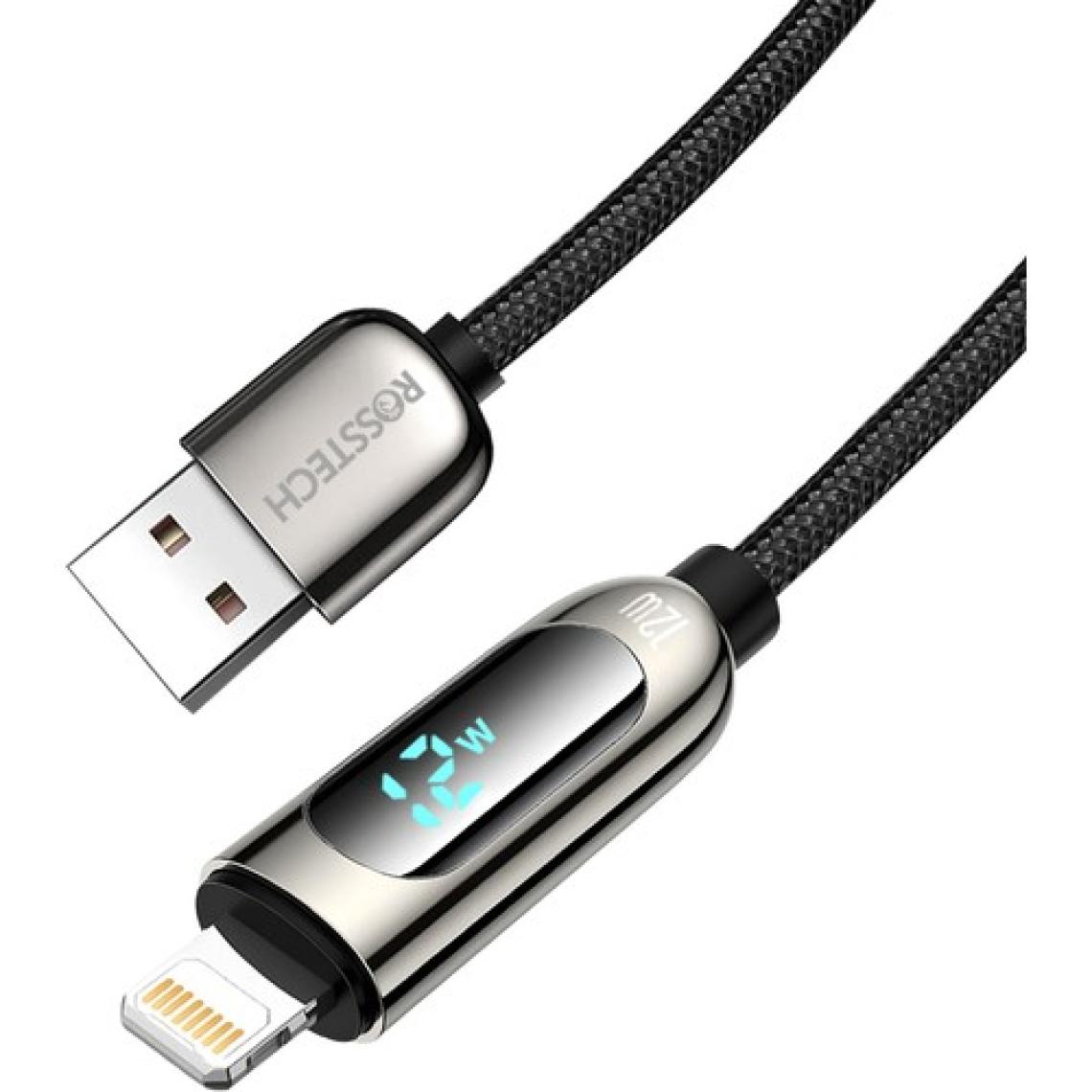 Rosstech 12W Lightning To USB Dijital Ekranlı Hızlı Şarj Kablosu 1.2m (Rosstech Türkiye Garantili)