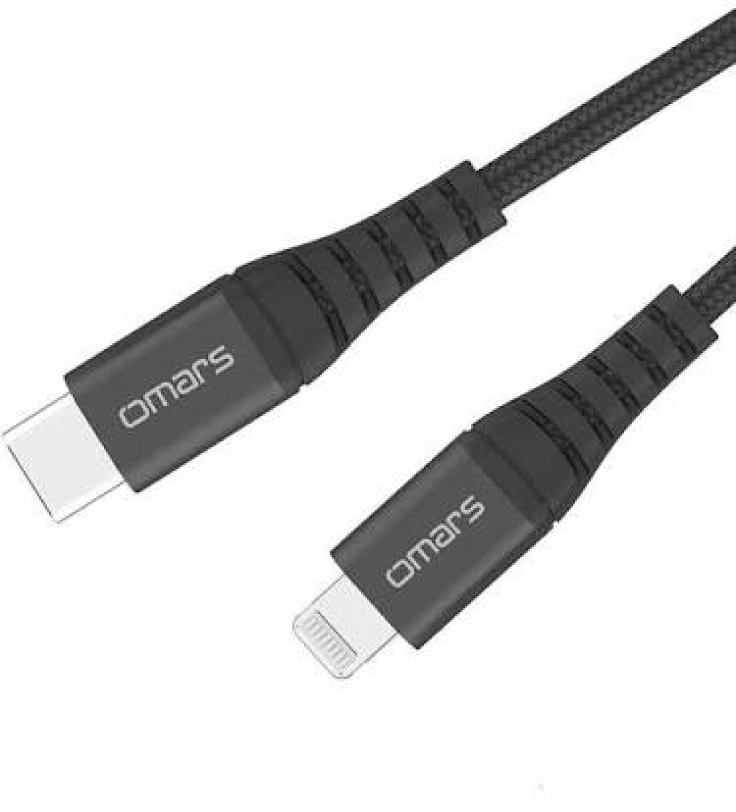 Omars iPhone Type-C To Lightning Örgülü Hızlı Şarj ve Data Kablosu 1 Metre Siyah