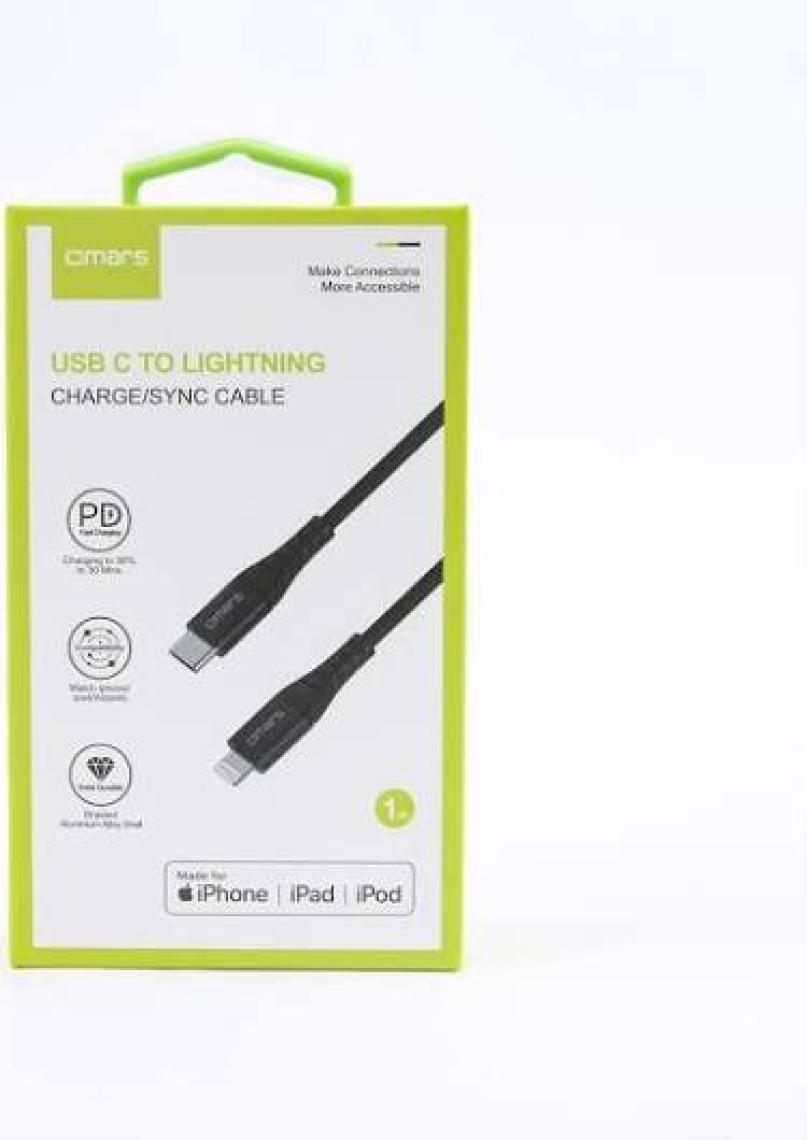 Omars iPhone Type-C To Lightning Örgülü Hızlı Şarj ve Data Kablosu 1 Metre Siyah