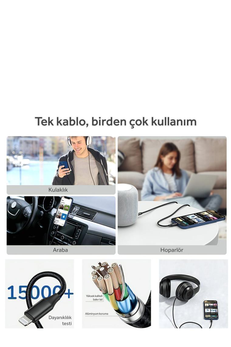 Woyax By Deji Type-C To Aux 3.5mm Ses Kablosu 1.2m Stereo Ses