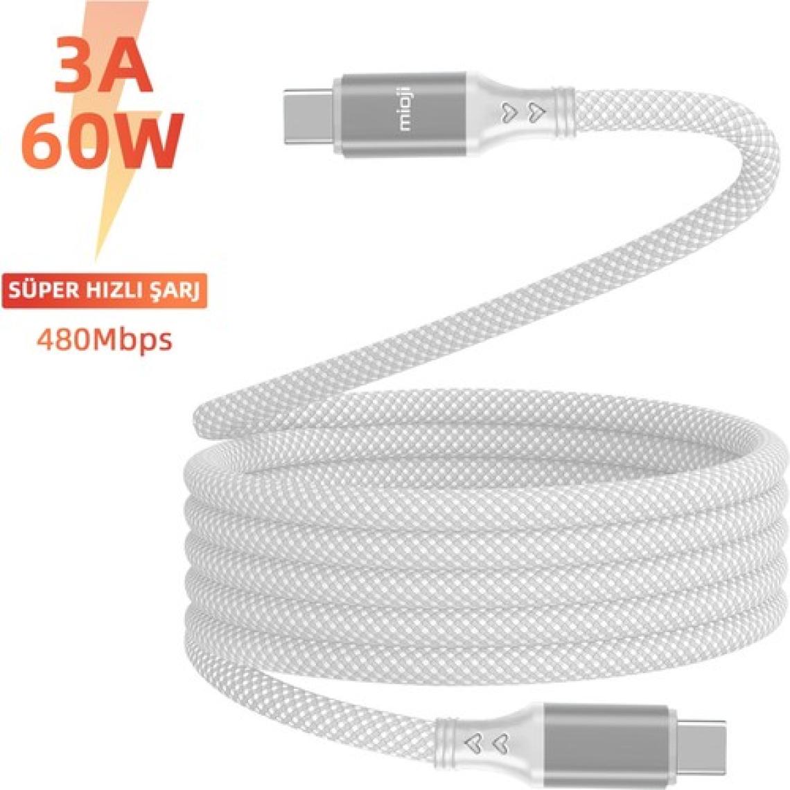 Mioji Mio SC1000 USB-C 60W Mıknatıslı Hızlı Şarj Kablosu Huawei, Samsung, Oppo, Xiaomi, iPhone-Beyaz