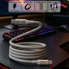 Mioji Mio SC1000 USB-C 60W Mıknatıslı Hızlı Şarj Kablosu Huawei, Samsung, Oppo, Xiaomi, iPhone-Beyaz
