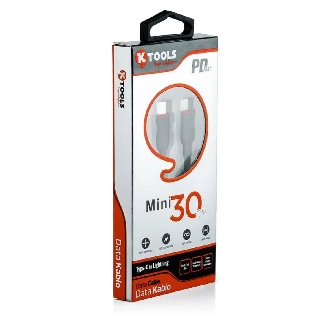 Ktools Mini Pd 30 cm Usb-C Tip Lightning Data Şarj Kablosu