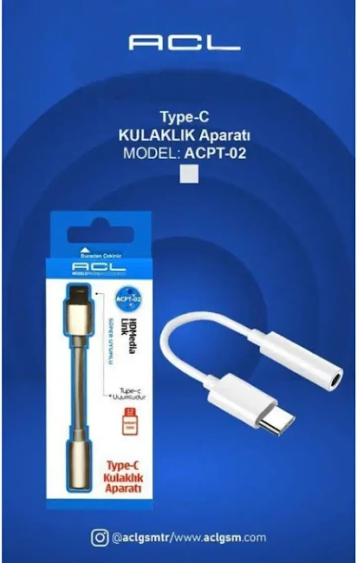 Acl Type C 3.5mm Kulaklık Dönüştürücü 10 cm Beyaz
