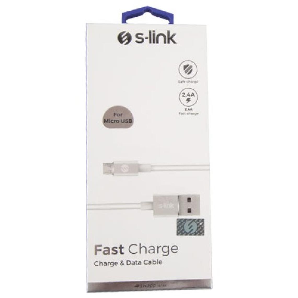 S-link Swapp SW-C509 3 mt 2.4A USB to Micro USB Beyaz Data + Şarj Kablosu