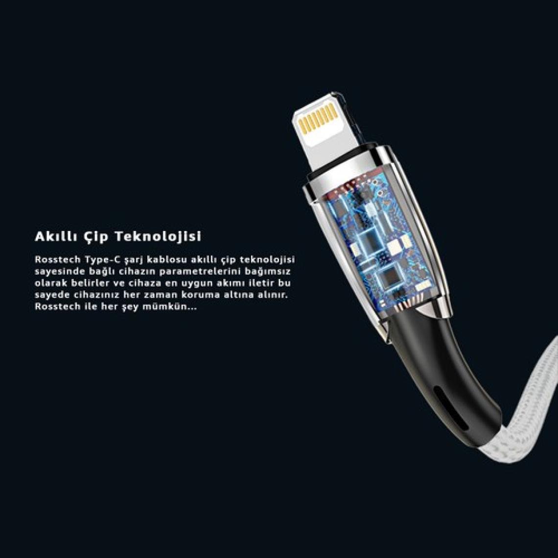 Rosstech Usb-C To Lightning 20W LED Işıklı Hızlı Şarj Kablosu (Rosstech Türkiye Garantili)