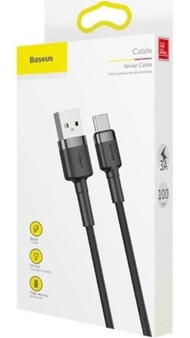 Baseus Type-C Cafule Şarj Kablosu USB 3A 1 m  - Gri Siyah - CATKLF-BG1