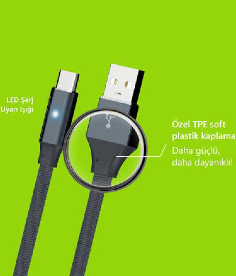 Polosmart PSM29 Type-C LED Uyarılı Şarj Kablosu
