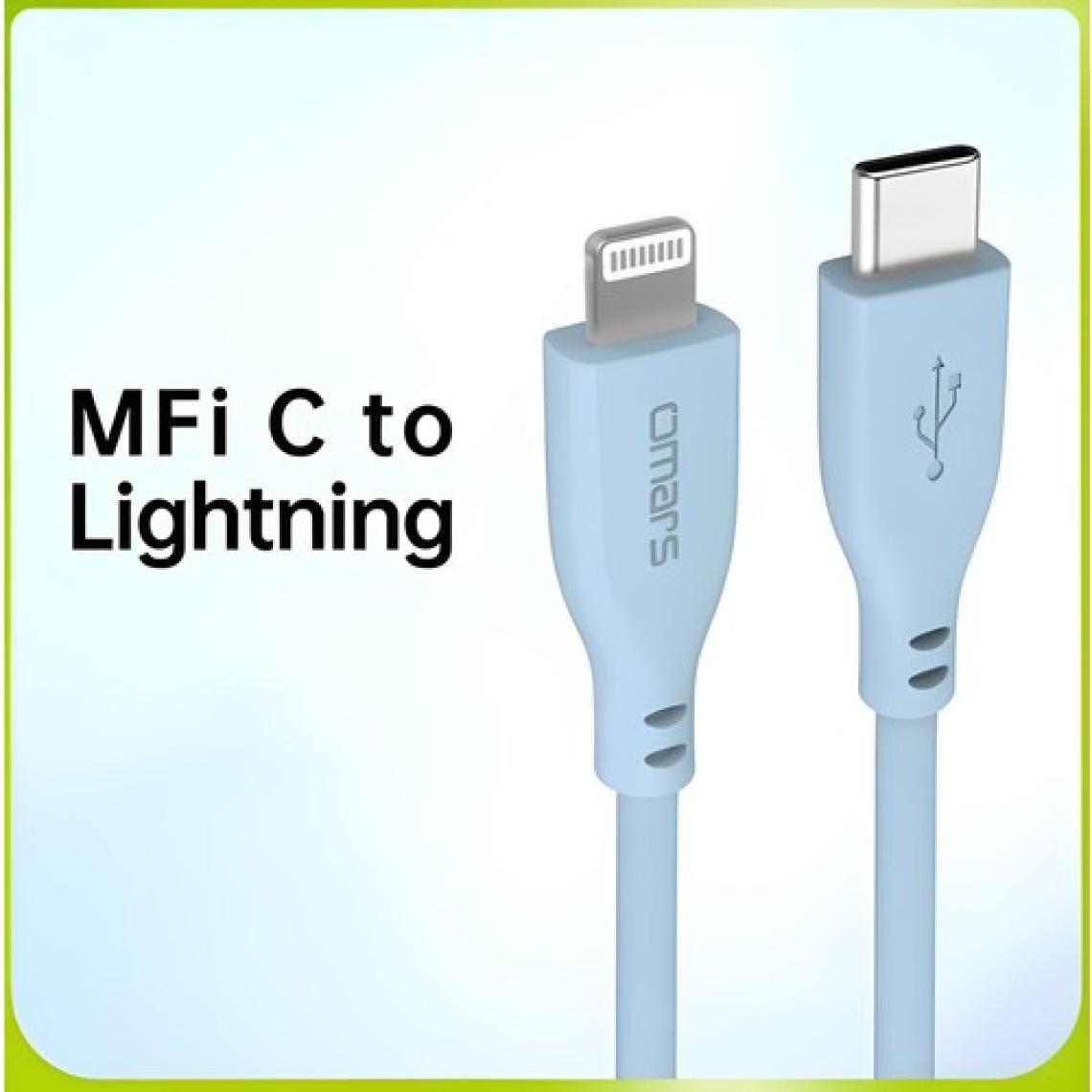 Omars Usb-C To Mfı Lightning iPhone Silikon Pd Hızlı Şarj Kablosu Mavi