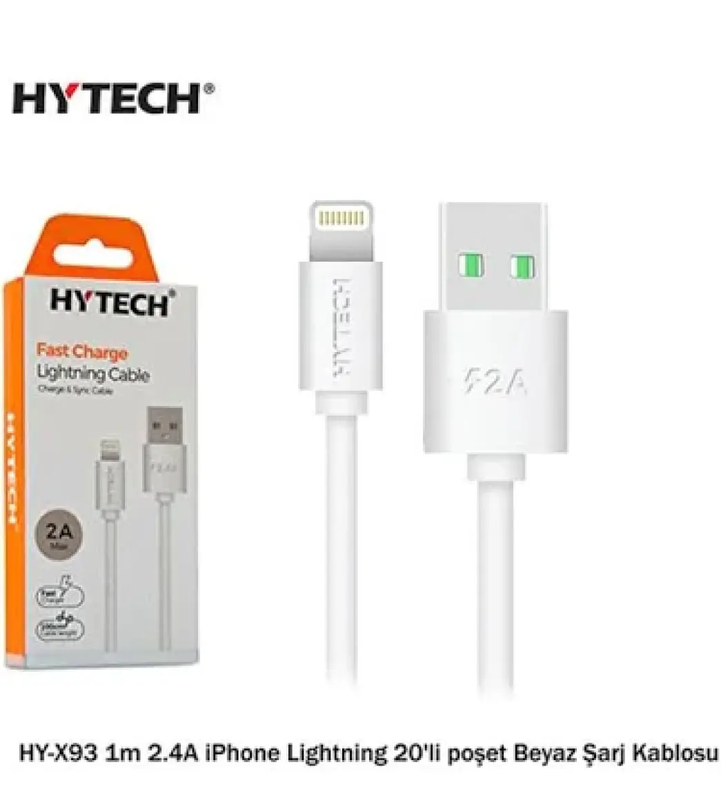 Hytech HY-X93 1m 2.a Lightning Beyaz Apple iPhone Uyumlu Şarj Kablosu 1 mt
