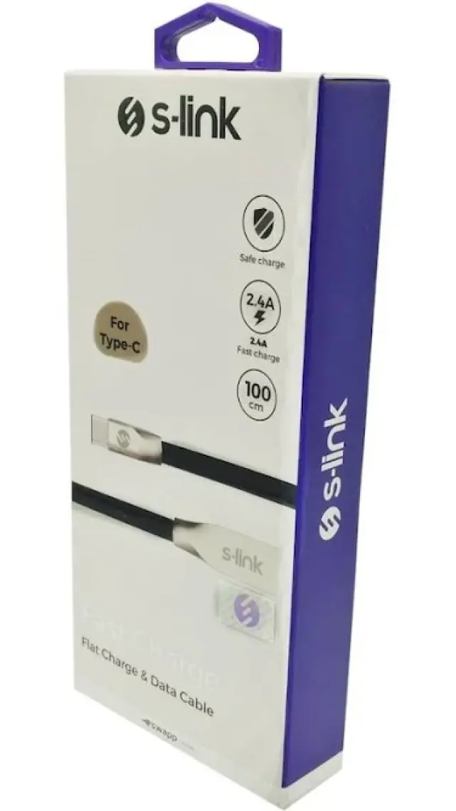 S-link Swapp SW-C705 2A 1 mt Siyah Type-C Data + Şarj Kablosu