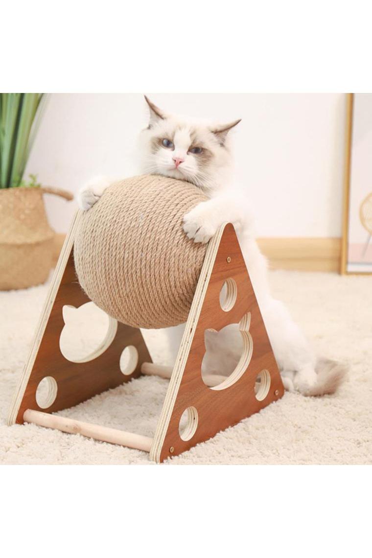 Ahşap İpli Kedi Oyuncagi Topu Kedi Tırmalaması