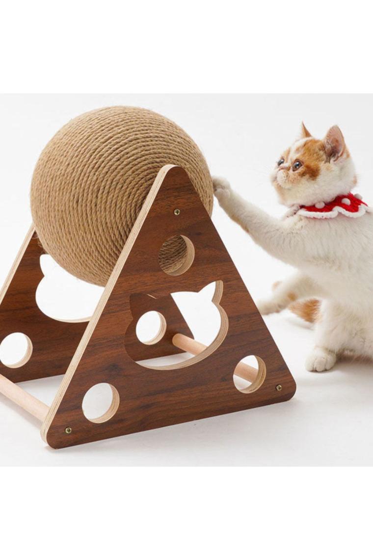 Ahşap İpli Kedi Oyuncagi Topu Kedi Tırmalaması