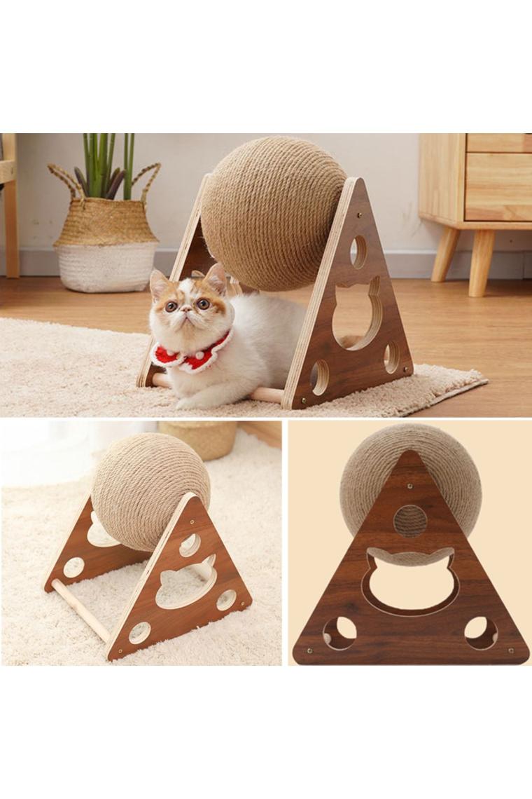 Ahşap İpli Kedi Oyuncagi Topu Kedi Tırmalaması