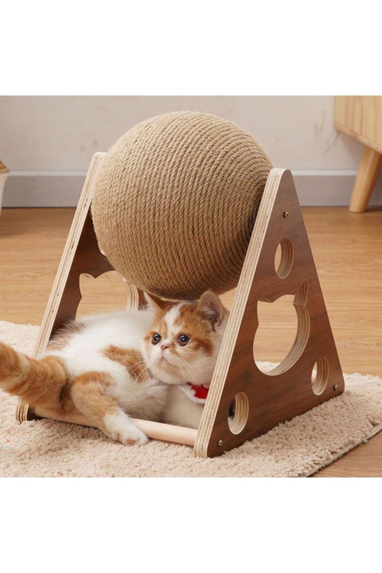 Ahşap İpli Kedi Oyuncagi Topu Kedi Tırmalaması