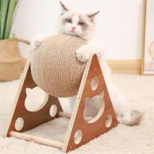 Ahşap İpli Kedi Oyuncagi Topu Kedi Tırmalaması