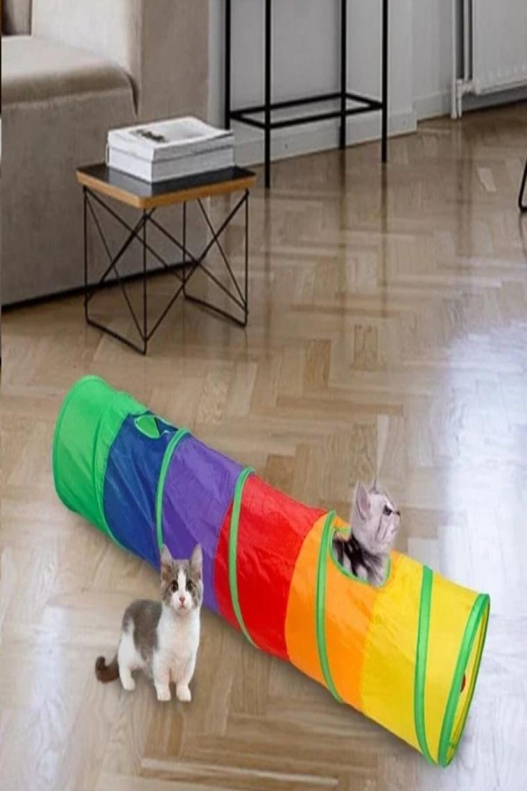 Tineke Kıvrımlı  Kedi Tüneli Katlanır Gökkuşağı Uzun  Kedi Köpek Oyun Tüneli