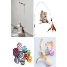 Tineke 4 Lü Set 1 Adet İp Sarma Top 1 Adet Vantuzlu Kedi Oltası 1 Adet Tüylü Top 1 Adet 90 CM OLTA
