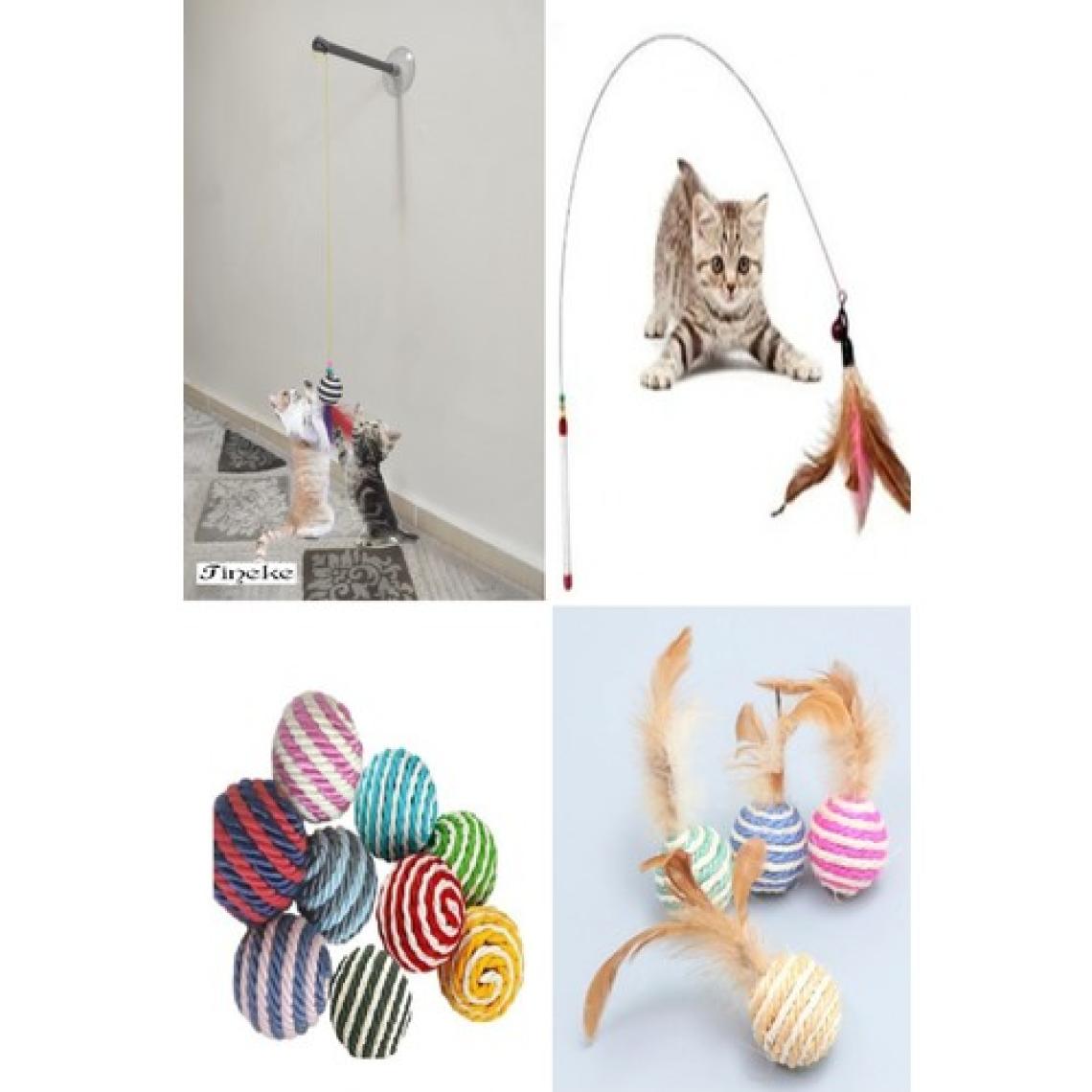 Tineke 4 Lü Set 1 Adet İp Sarma Top 1 Adet Vantuzlu Kedi Oltası 1 Adet Tüylü Top 1 Adet 90 CM OLTA