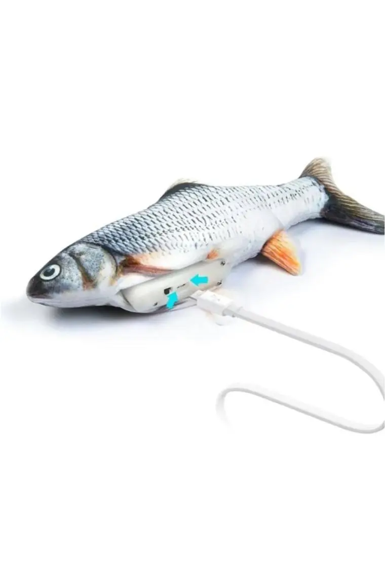 Hediye Filesi Kedi Oyuncağı Balık Şarjlı Hareket Eden Balık Oyuncak Büyük Boy Bez 30X13 cm